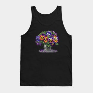 Pansy Floral Illustration Abstract Vintage Leaves Tank Top